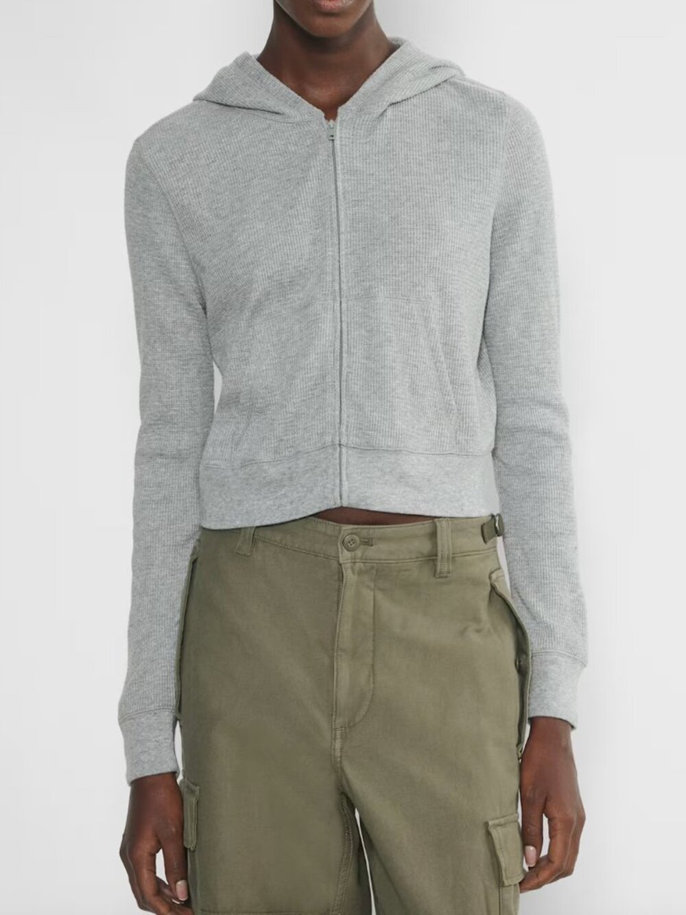TNA Grey Waffle Knit Cropped Zip Hoodie